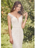 Ivory Geometric Lace V Back Wedding Dress